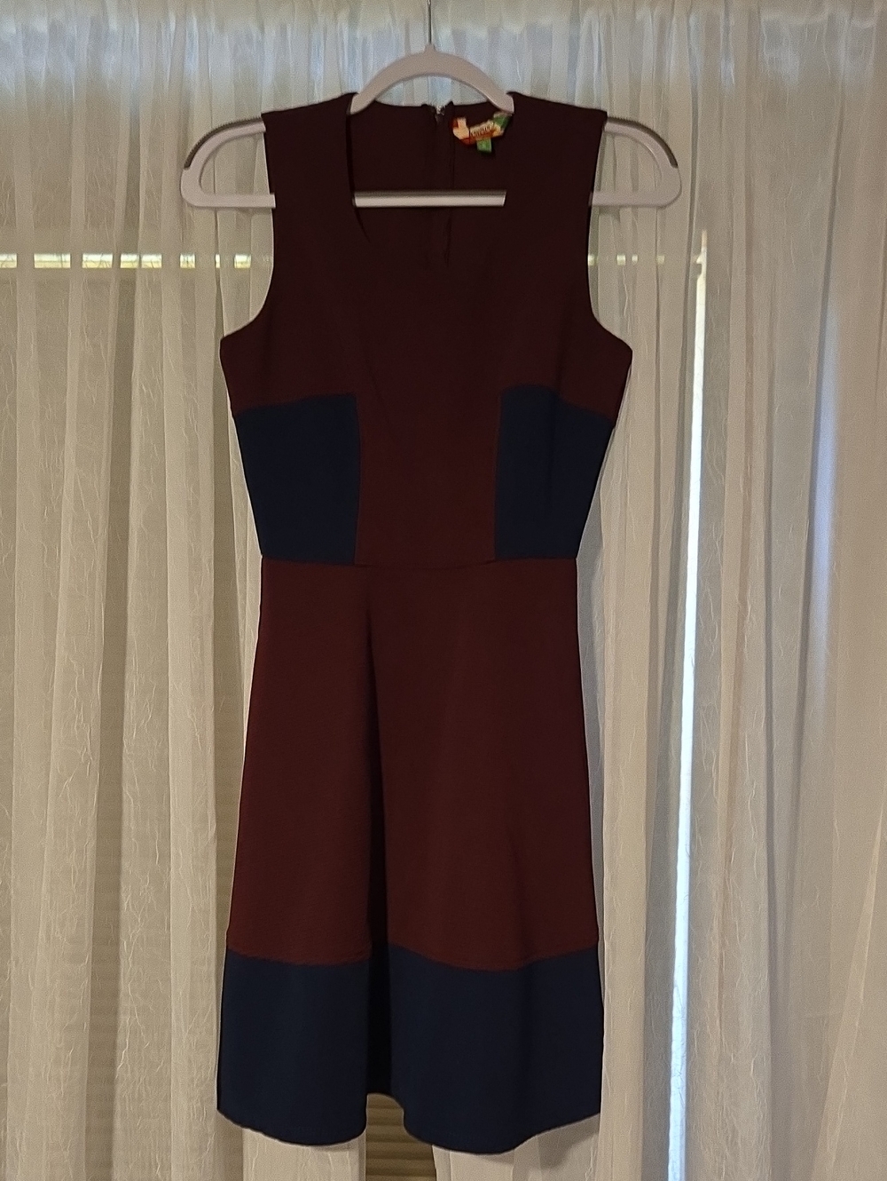 Sleeveless Midi Dress in Burgundy with Navy Accents
